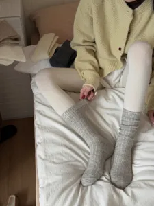 Cozy winter wool knit mid-tube socks, thick solid color warm casual ribbed socks.