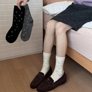 Retro Maillard autumn winter floral socks warm wool silk mid-tube cute casual socks for women