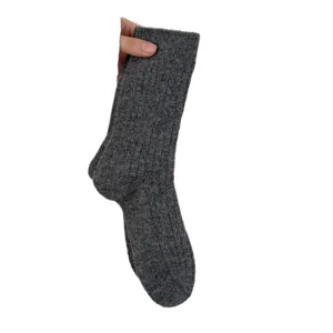 Winter warm wool socks, solid color ribbed knitted mid-calf socks for daily wear.