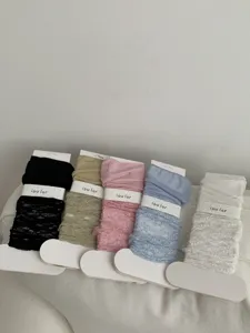 Set of five colorful lace stacking socks, thin and vintage design for women and girls.