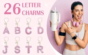 Glitzernde Buchstaben Anhänger für Becher, funkelnde Strass Initialen Schlüsselanhänger.
