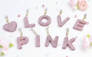 Rosa Strass Buchstaben Anhänger für Tassen, glitzernde Alphabet Schlüsselanhänger Accessoires.