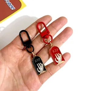Halloween Tombstone Skeleton Hand Metal Keychain Couple Car Key Ring Bag Pendant