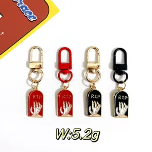 Halloween metal keychain spooky tombstone skeleton hand key ring bag pendant charm for car key