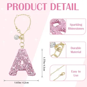 Rosa Strass Buchstabe A Schlüsselanhänger mit Goldkette, funkelnden Kristallen und stabilem Design.