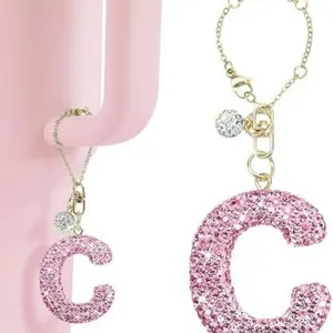 Glitzernder Buchstabe Tassen Anhänger Strass Ketten Griff Zubehör Schluesselanhänger für Becher