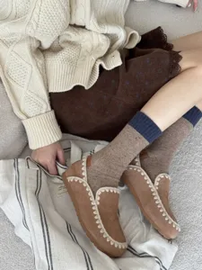 Merino wool color-blocked mid tube socks winter warm cozy cute casual daily wear fashion hosiery