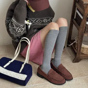Women Autumn Winter Compression Calf Socks Japanese Style Solid Color Sweat Absorbing Non Slip Seamless Cotton Socks
