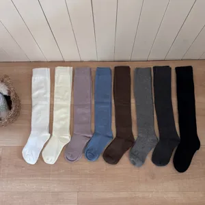 Solid color long calf socks for women autumn winter daily wear casual comfortable over-calf hosiery