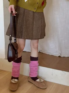 Knit leg warmers featuring cozy cable knit design, perfect for Japanese JK and cute styles.