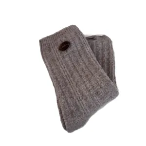Cozy wool knit mid-tube socks with cute button detail, casual warm winter daily wear.