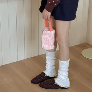 Women white knit lace leg warmers y2k aesthetic cute chunky stacked socks autumn winter fashion