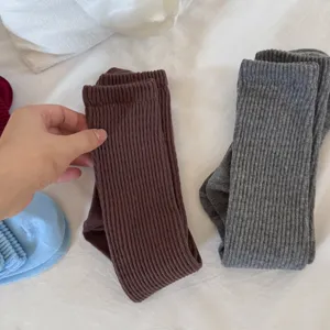 Cotton ribbed long socks for women, casual solid color stacked tube socks for daily wear.