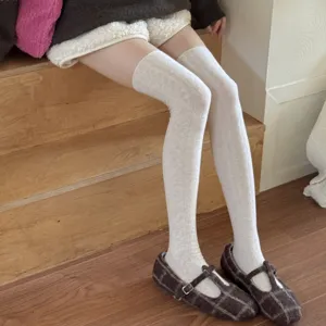 Sweet style cable knit over the knee socks for women, cozy and slim long stockings.
