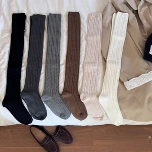 Cable knit over the knee long socks for women, sweet style warm winter high tube stockings.