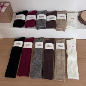 Solid color knitted thick knee high socks, comfortable winter warm ribbed long socks for women fashion.