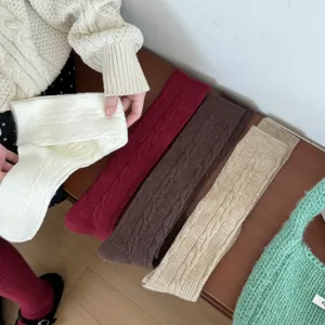 Japanese minimalist cable knit calf socks, thickened warm solid color winter leg warmers for women