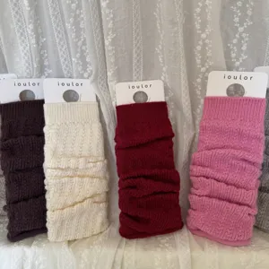 IOULOR knitted leg warmers, Japanese style solid color warm stack socks for women detail.