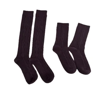 Cozy dark cable knit winter socks set featuring knee-high and mid-calf styles for daily warm wear.
