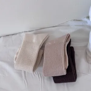 Women knit ribbed long socks autumn winter solid color casual crew socks cotton soft daily wear