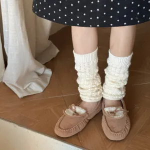 Women's Winter Warm Knit Leg Warmers Japanese Style Solid Color Cable Knit Over Knee Boot Socks Fashion Accessories