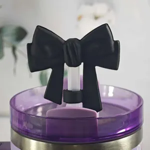 Black silicone bow straw topper dust cover for tumblers cute cup accessory reusable plug