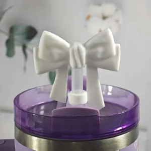 Silicone white bow straw cover dust plug accessories for Stanley cup tumbler decor