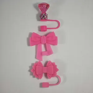 Food Grade Silicone Straw Cover Bowknot Dust Plug Diamond Straw Cap Reusable Cup Accessories For Tumbler