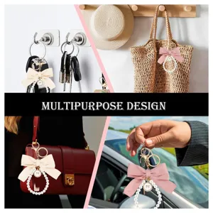 Cute pearl bow keychain for women, elegant bag charm and multi-purpose car key holder.