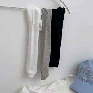 Slouchy long socks for women, thin knit breathable hosiery in white grey black, spring summer fashion.