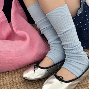 Light blue ribbed footless leg warmers, versatile Korean style stacking socks for women.