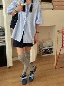 Japanese style grey over-the-knee socks, comfortable solid color ribbed long socks daily wear.