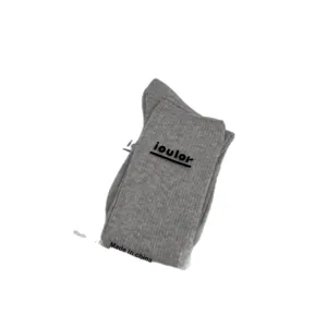 Grey knit long socks for women, soft slouchy tube socks, comfortable and stylish daily wear.