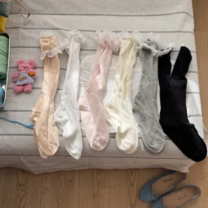Sweet lace ruffle stack socks for women, thin breathable summer japanese style calf socks