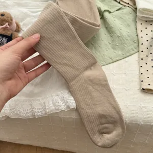 Solid color ribbed over-the-knee socks for women, Korean style long tube stockings for daily wear.