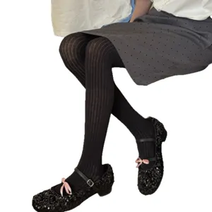 Women's black ribbed pantyhose with chic vertical stripes, comfortable slim fit main view.