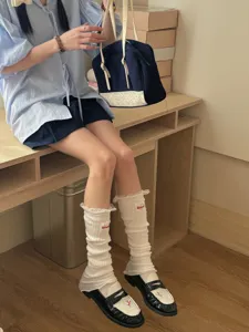 Japanese style white lace-trimmed leg warmers soft knit socks comfortable daily wear apparel