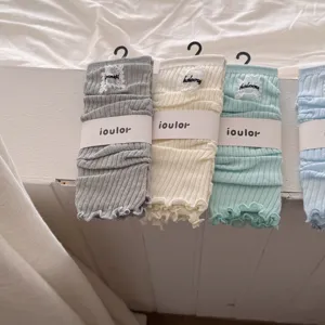 Japanese style soft knit leg warmers candy color sweet ruffle design comfortable socks for women