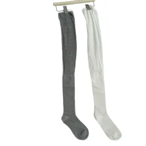 Women knit over knee socks grey and white solid color long tube socks main view hanging display