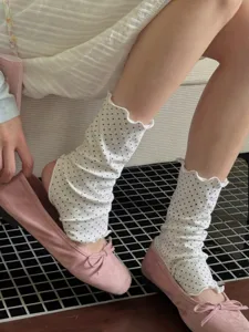 Femme mode chaussettes a etriers pois blancs coton respirant chaussettes empilees details