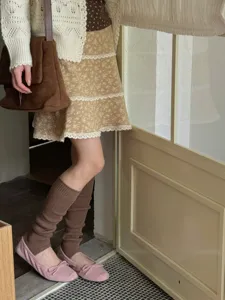 Scaldamuscoli in maglia per donne, stile vintage autunno inverno calzini, comodi da indossare.