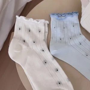 Sweet women cute ruffles polka dot short socks breathable thin daily wear ankle socks