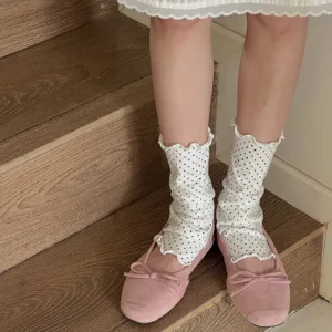 Femmes chaussettes à pois sous-pied respirantes en coton mode mignonnes mi-mollet