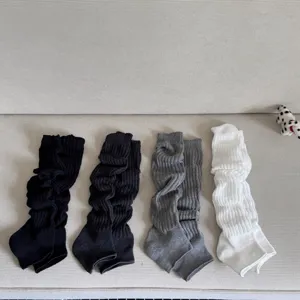Women Solid Color Knitted Slouch Leg Warmers Y2K Vintage Vertical Striped Stirrup Socks Breathable Fashion Accessories