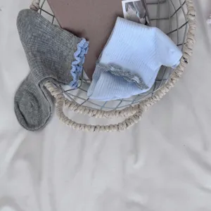 Sommer Kontrastfarbe Rüschen WadenSocken atmungsaktives Mesh Design stilvoll Damen Socken