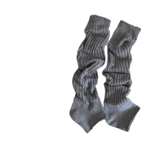 Grey knitted stirrup leg warmers Y2K style ribbed long socks for women warm cozy fashion