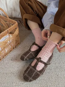 Thick cashmere speckled mid tube socks for women, warm winter Japanese wool slouch socks.