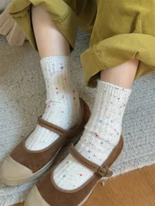 Thick cashmere nep mid-tube socks for women, warm winter Japanese style wool footwear detail.