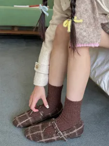 Thickened cashmere wool mid-calf socks for women winter warm brown speckled slouch socks