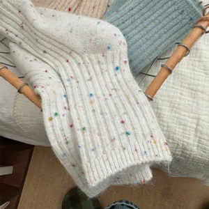 Cozy thick wool blend crew socks with colorful speckles for women winter warm Japanese soft style.